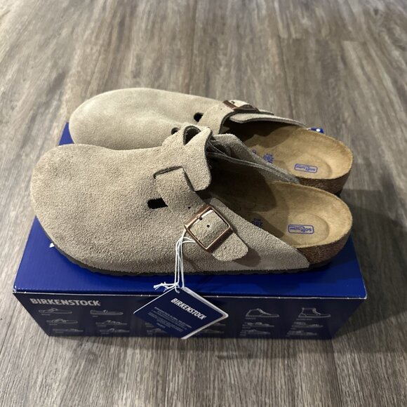 NIB Birkenstock Soft Footbed Boston Taupe Suede Slide Sandal Shoes Men 8 EU 41 main image 4